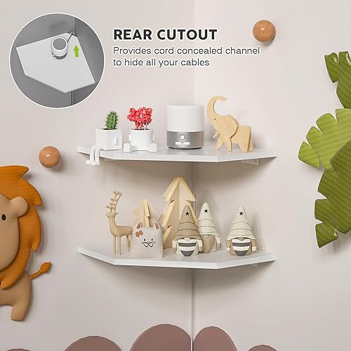 Miniatura 4 de Estantes flotantes de esquina para almacenamiento en la pared, juego de 2 estantes esquineros montados en la pared con agujero para alambre para
