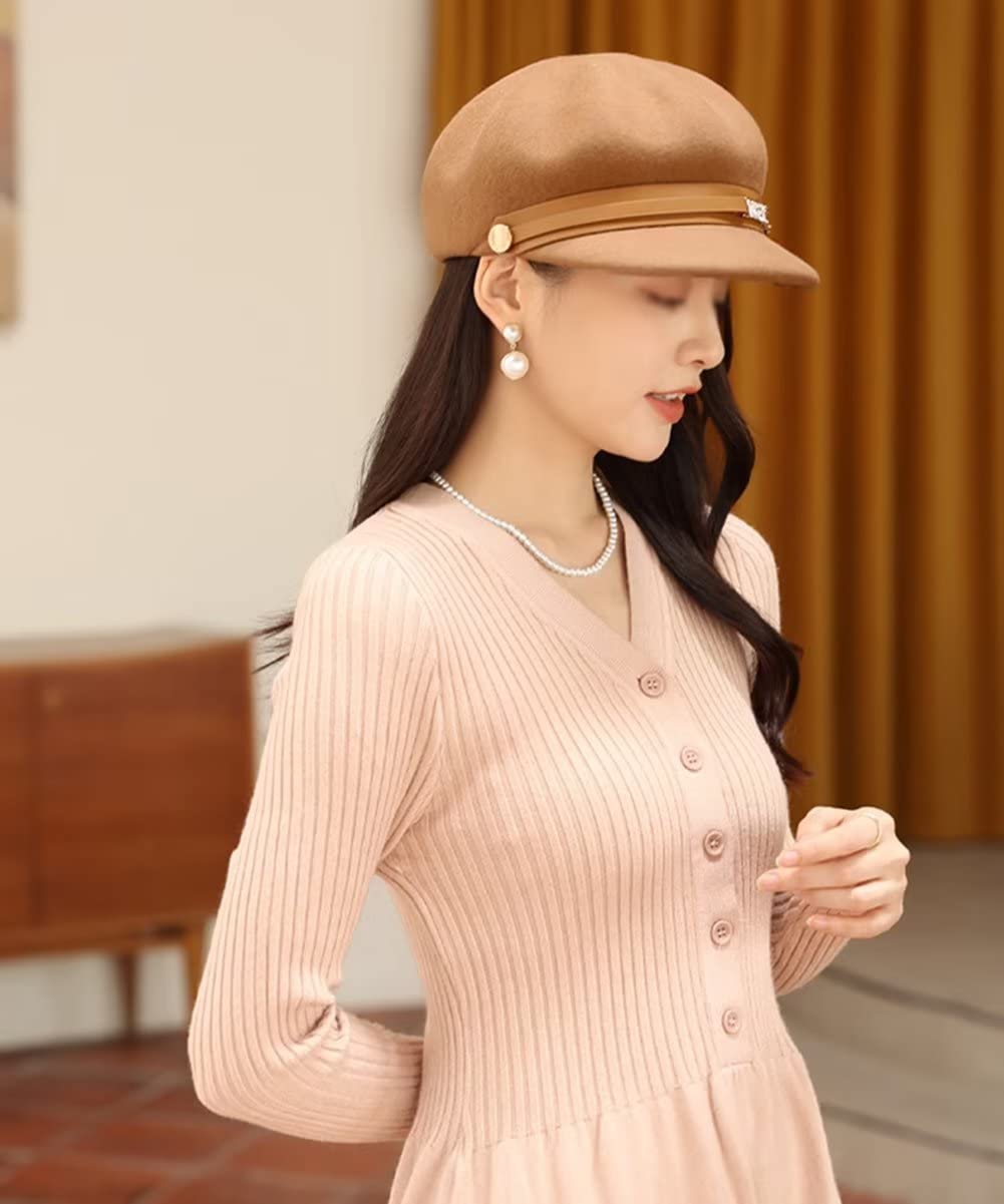 Moda 100% Lana Gorro de Fieltro para Las Mujeres cálido Invierno Boinas con Visera Sombrero Pintor Mujeres Sombrero de Fieltro