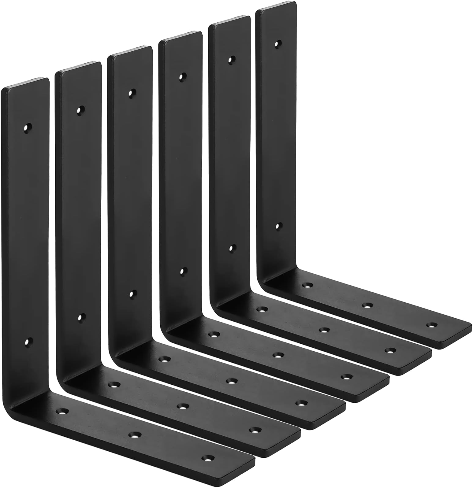 MLOQI 6 Pack Heavy Duty Shelf Brackets, 5mm Thick Scaffold Board L Wall Brackets for Shelves, Black Industrial Shelves Support (9"x6"/22.5cm x 15cm)