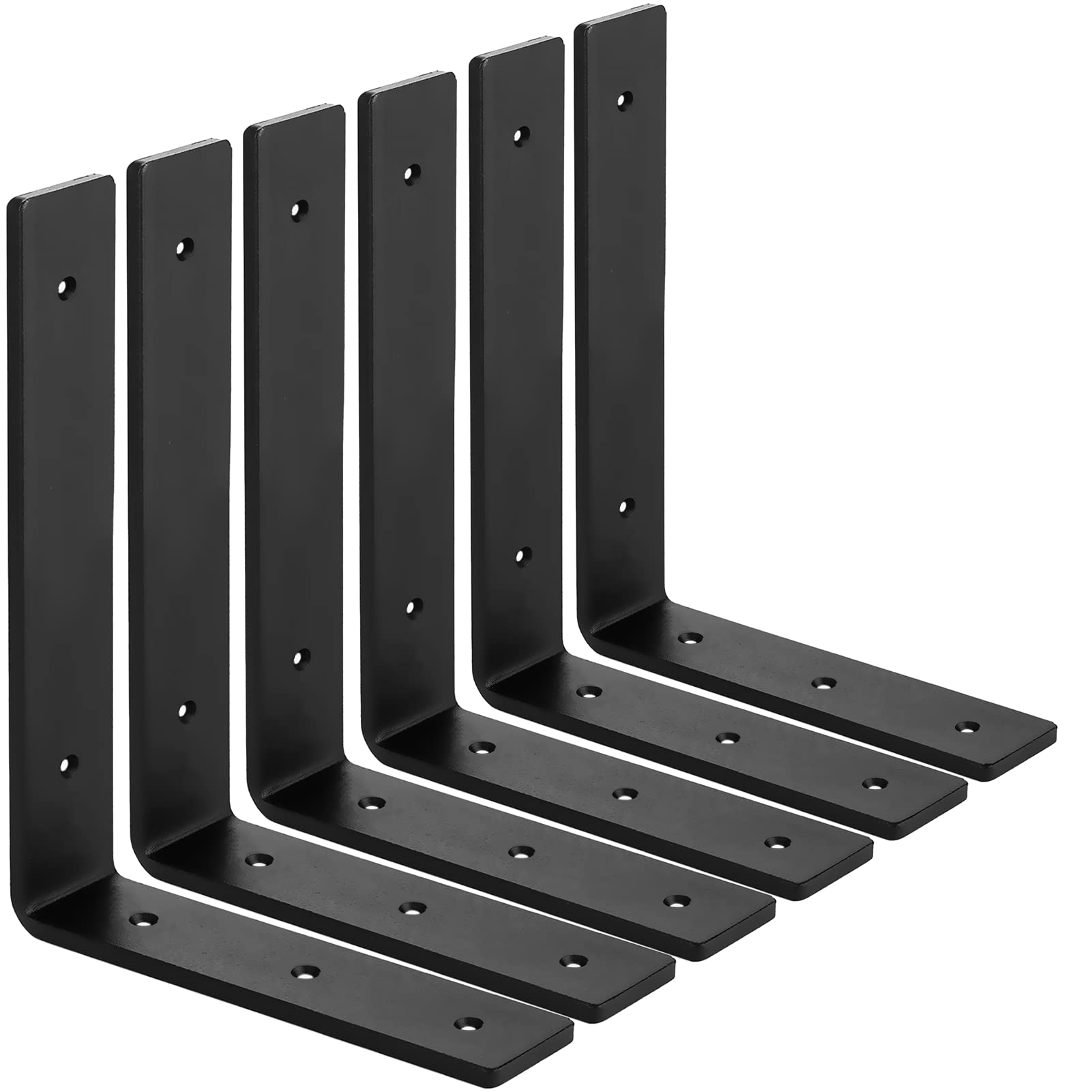 MLOQI 6 Pack Heavy Duty Shelf Brackets, 5mm Thick Scaffold Board L Wall Brackets for Shelves, Black Industrial Shelves Support (9"x6"/22.5cm x 15cm)