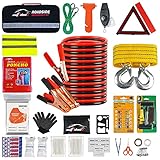 AUTODECO Car Roadside Emergency Kit – Premium, with Jumper Cables, Tow Strap, etc