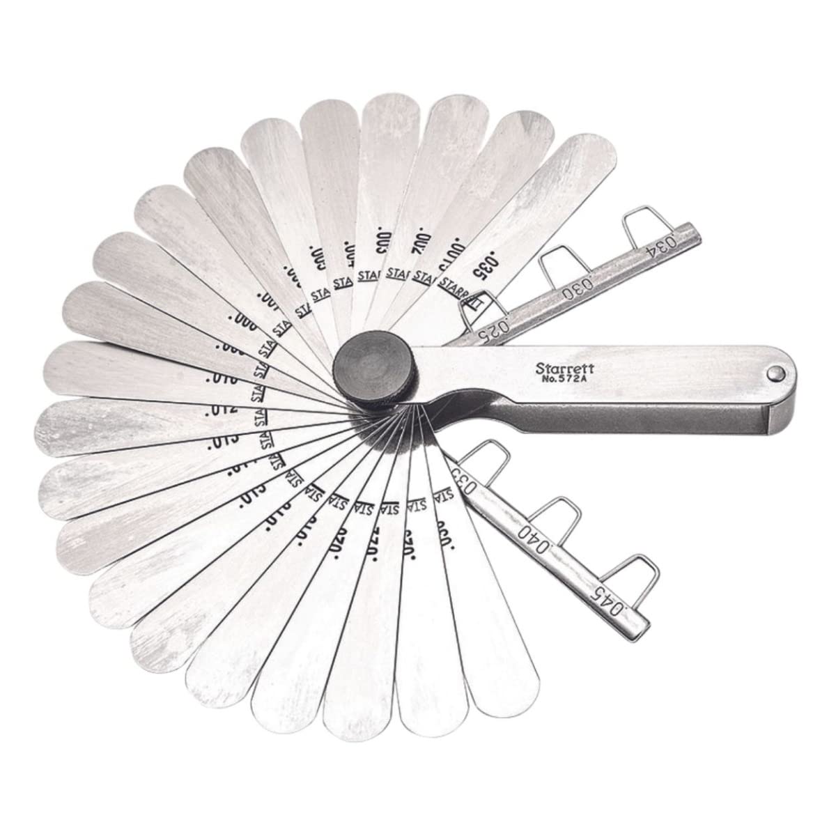 Starrett Tempered Steel English Thickness Gage with Easily Removed Leaves - Ideal for Carpenters and Home Improvement - Straight Leaves, 22 Leaves, .0015"-.035" Thickness - 572A