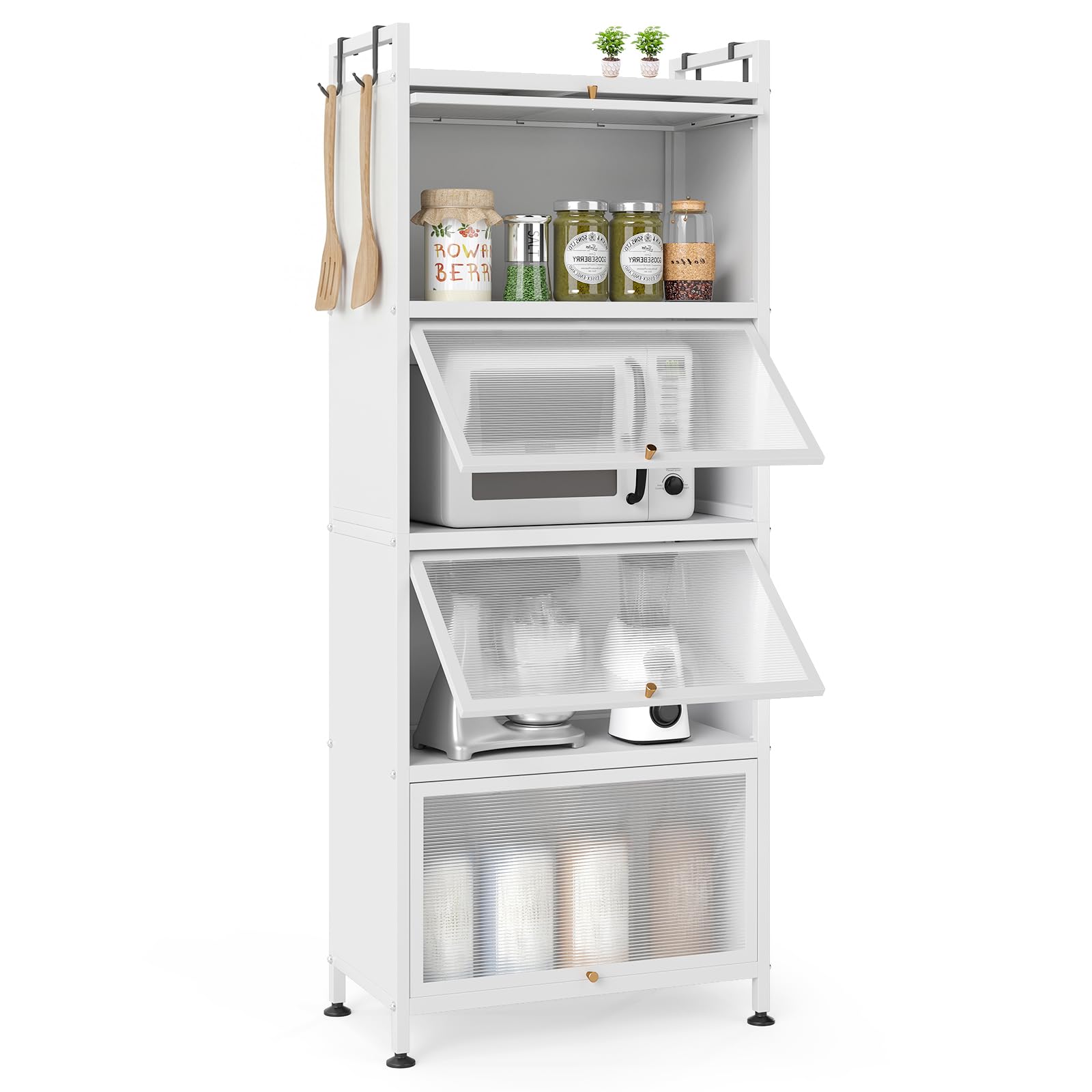 MAT EXPERT 5-Tier Kitchen Storage Cabinet, Freestanding Appliance Cabinet on Wheels with Flip Door & Anti-Topping Device, Kitchen Pantry Bakers Rack