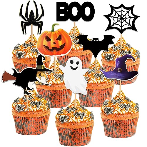 BOOSHMall Halloween Cupcake Topper - 48 Stück Muffin Deko für Halloween Party