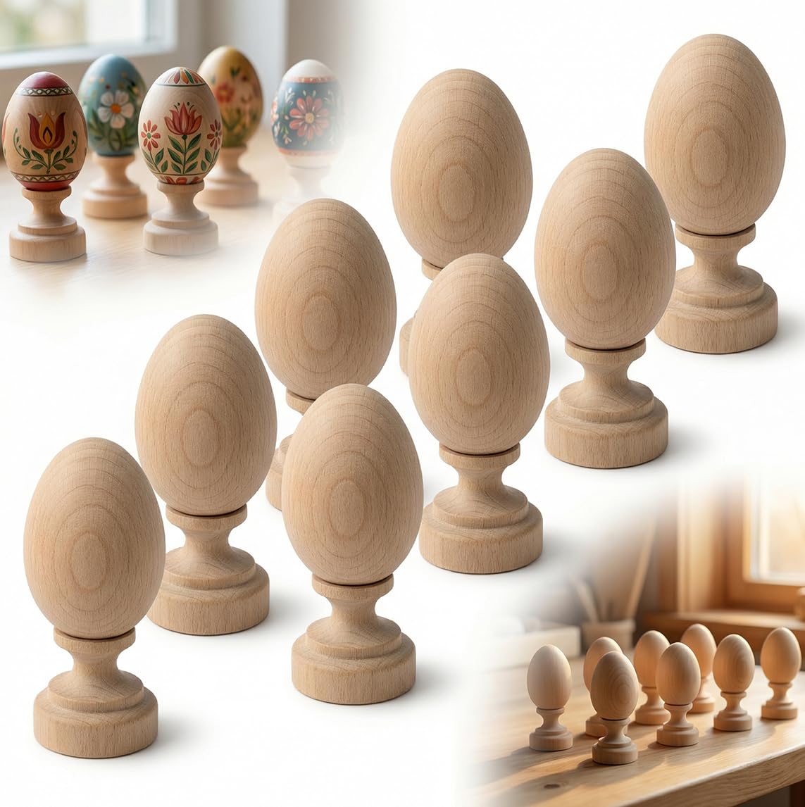 Zestaw 50 KOMPLETÓW BUKOWYCH jajko 6 cm + podstawka 3,5cm baza do DECOUPAGE