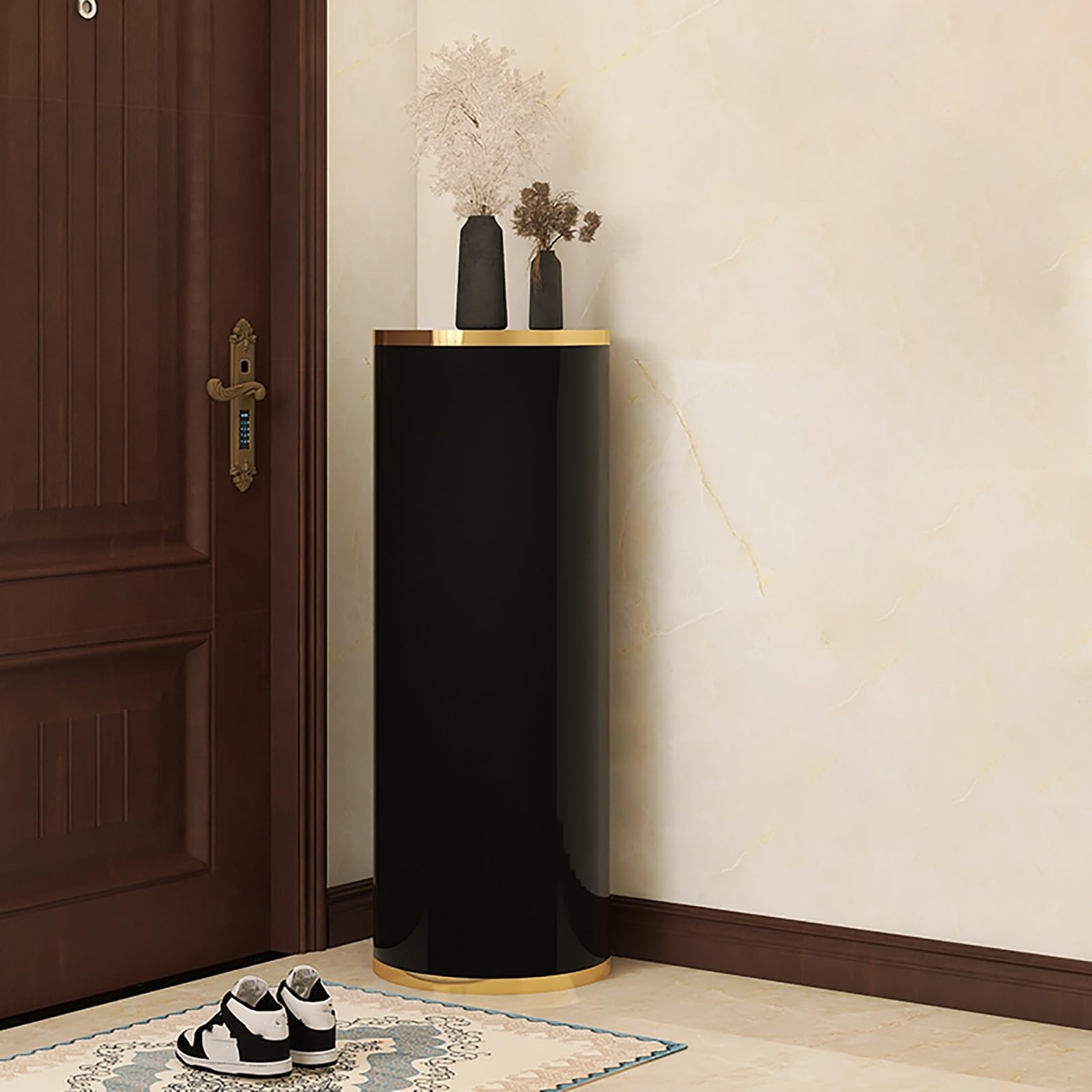 Meuble à chaussures rotatif en métal au design circulaire élégant pour dressing moderne