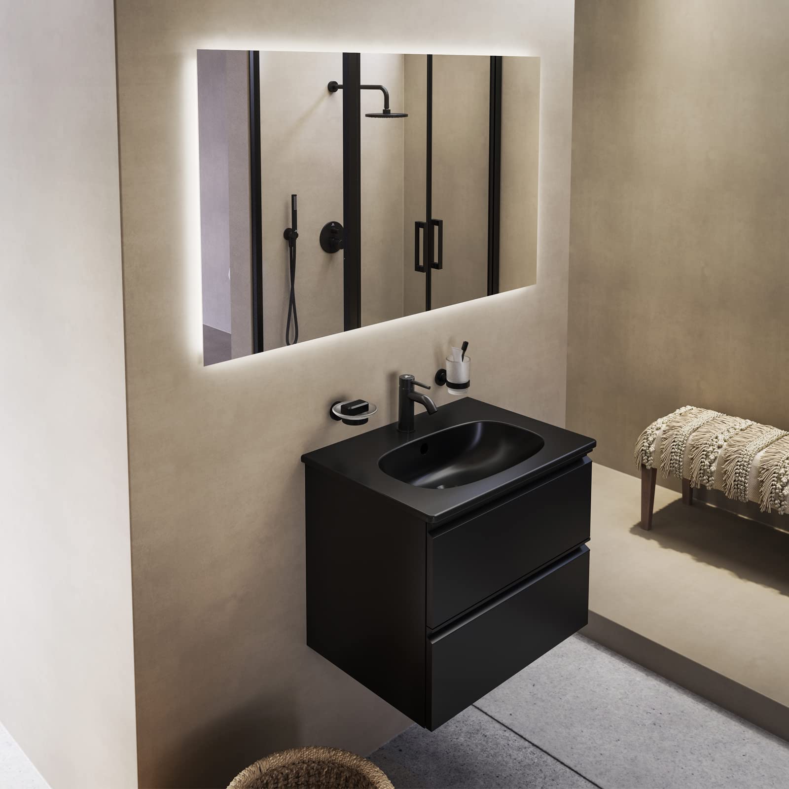Ideal Standard - IOM Portaspazzolino per installazione a parete in vetro opaco, Nero Seta