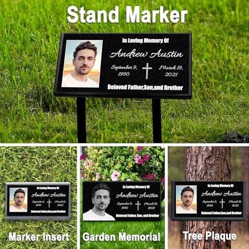 Image of Personalised Memorial plaques for Graves - Granite Memorial Stones w /Pictures, Personalized Memory Plaques, Mini Grave Stones, Engraved Headstones, Stone Memorials Custom Photo Plaque, DIY Monuments