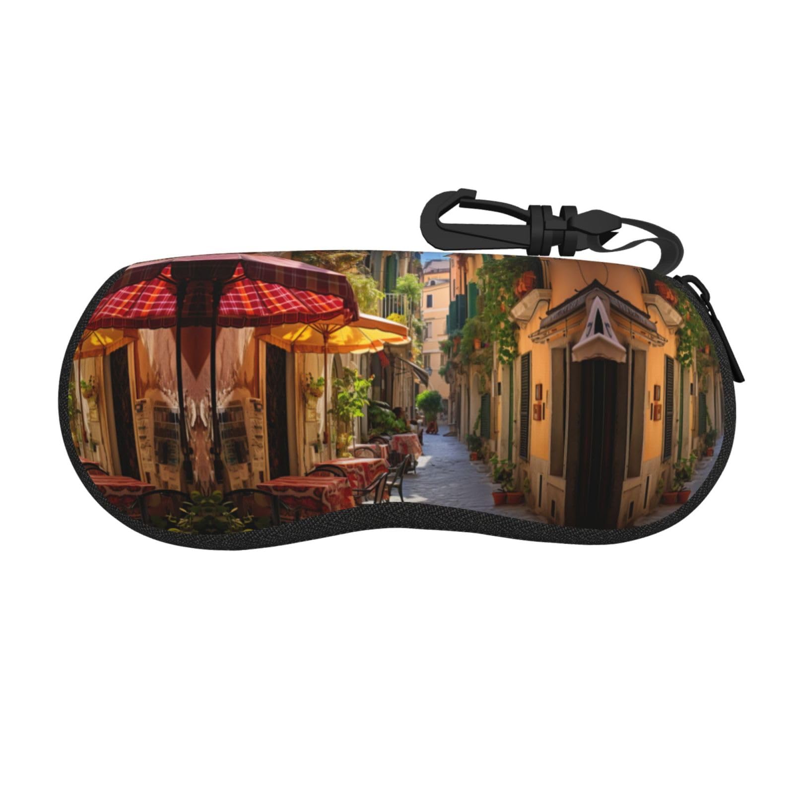 Levndiej Unisex Black Italian Street Print Neoprene Glasses Case Zipper Eyeglass Case Sunglasses Soft Case Lightweight Spacious
