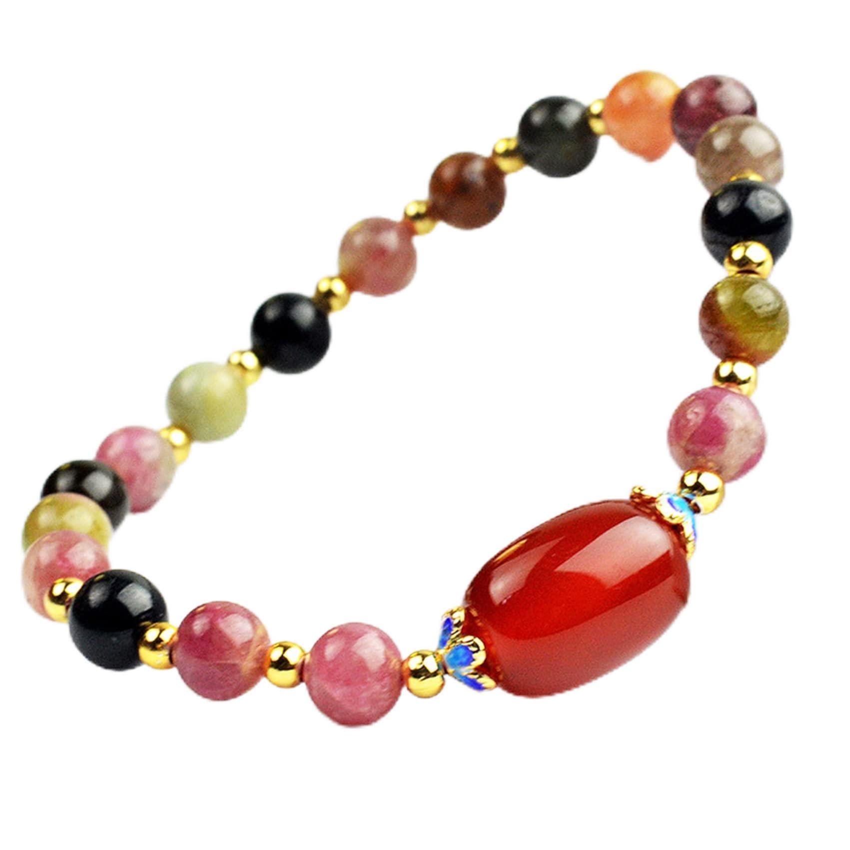 OIFAODAO Rosary bracelet, Natural Tourmaline Red ​​Agate Bracelet Citrine AmethystLove 7(Agate)