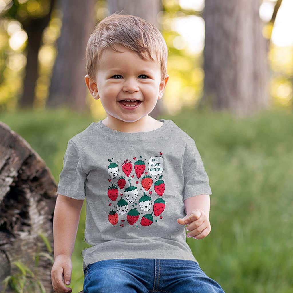 Sweet Adventure Toddler T-Shirt - Strawberry Pattern Kids' T-Shirt - Quotes Print Tee Shirt for Toddler