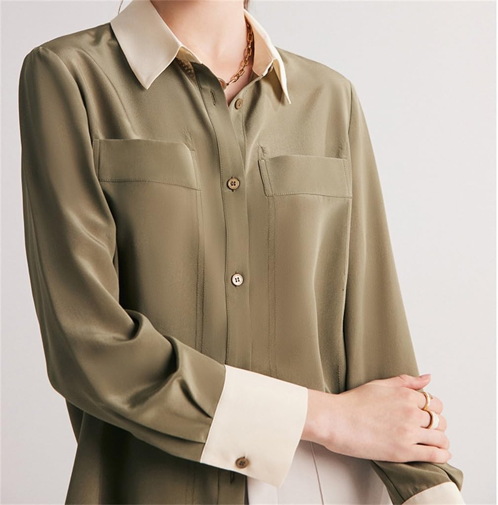 Silk Shirt, Women's Crepe Commuting Collar, Long Sleeved Silk Top