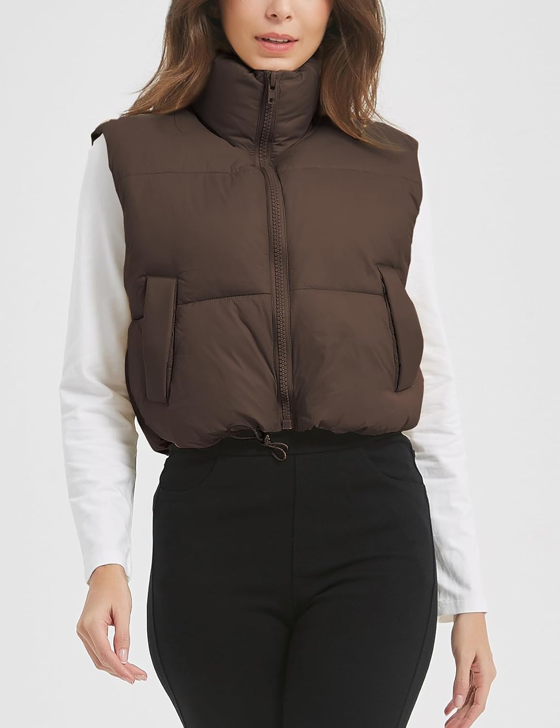 Flygo Puffer Vest Women Cropped Vest Zip Up Stand Collar Sleeveless Lightweight Winter Down Vests Jacket - Image 2