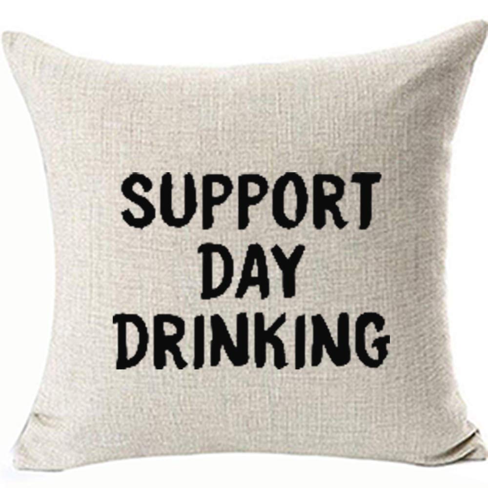 Support Day Drinking Humor Pillow Cover - 18x18 Inch Linen Throw Pillow Case, Removable Zipper - View #9