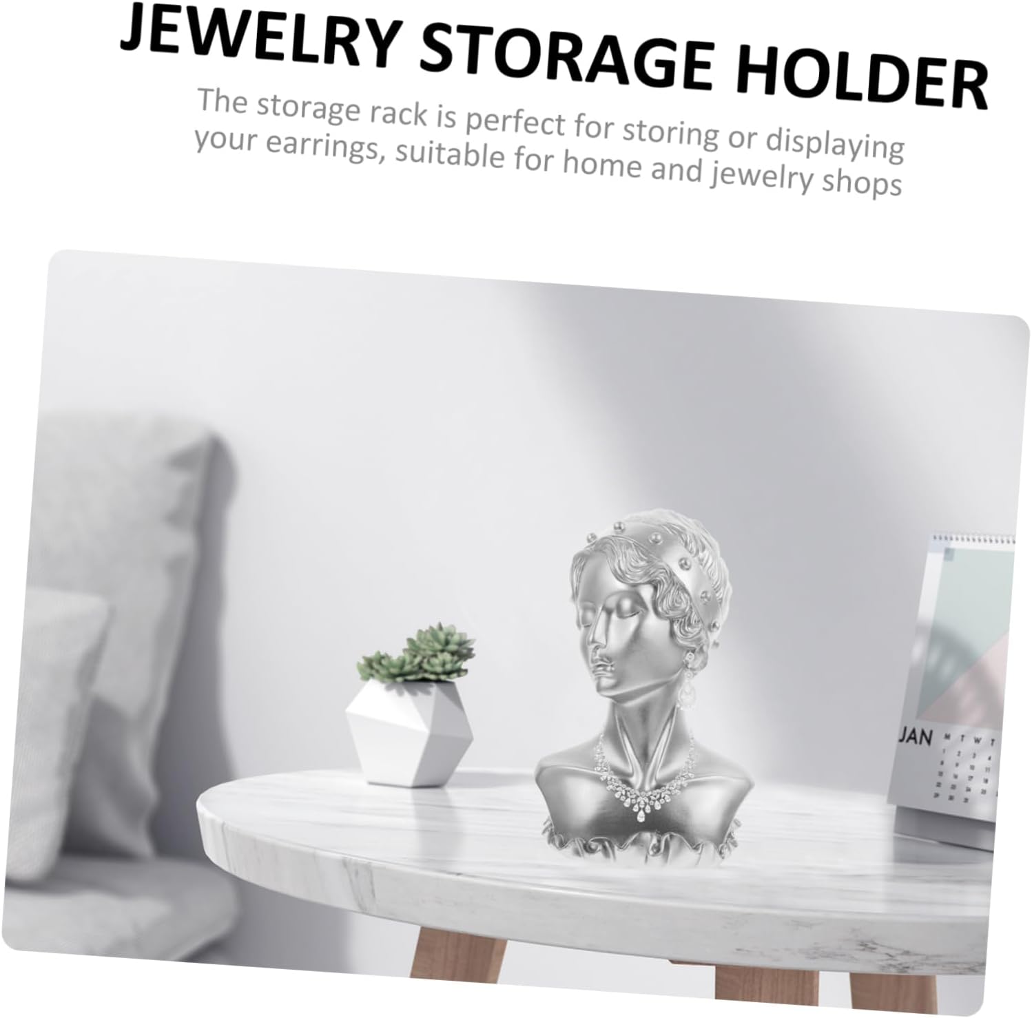 VALICLUD Silver Resin Jewelry Mannequin Bust Necklace Earring Display Stand Organizer Rack for Earrings and Necklaces Home Decor Gift