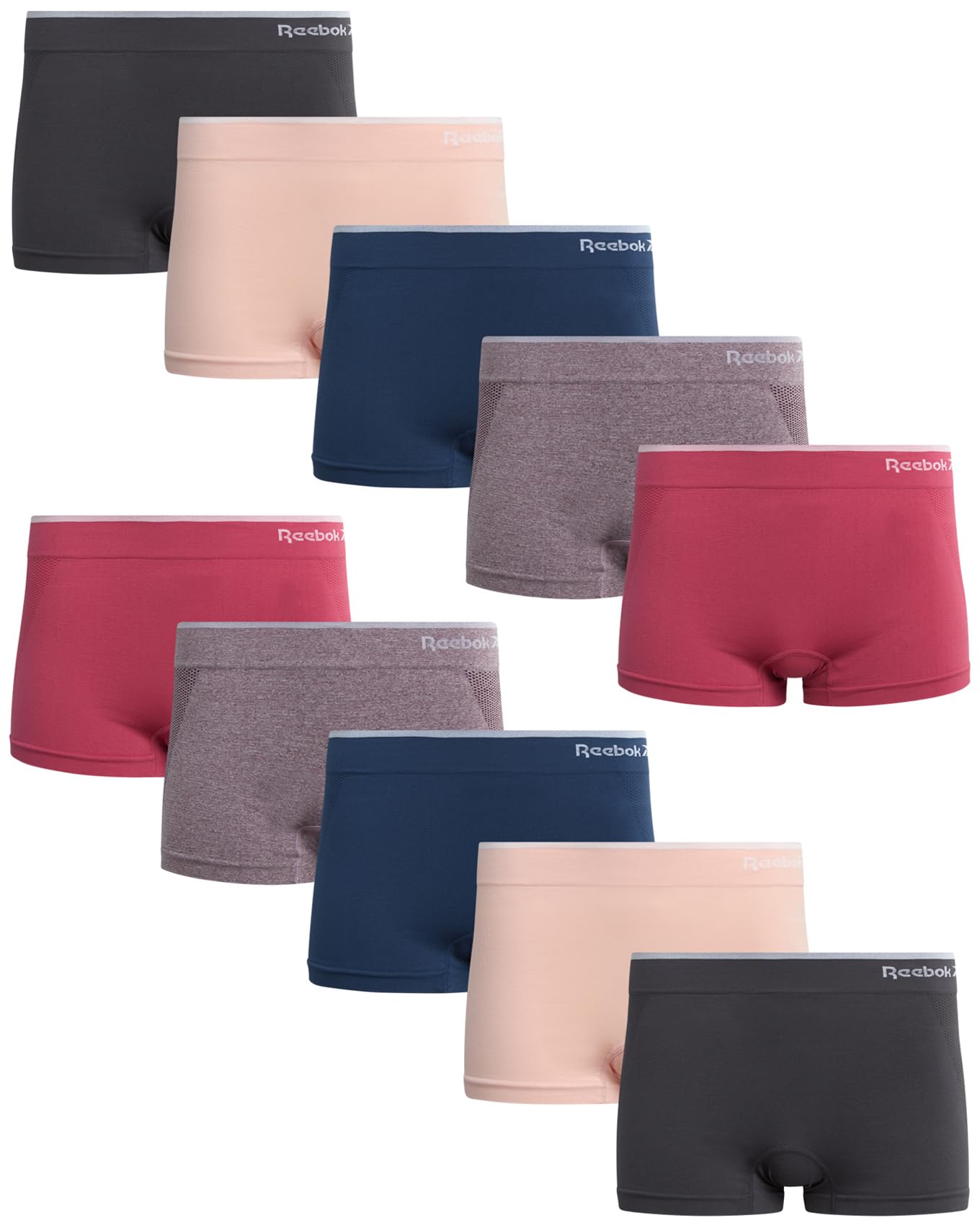 Reebok Damen Boyshorts Unterwäsche – 10 Stück, Stretch, nahtlose Unterwäsche für Frauen, 10,2 cm Schrittlänge, ohne Etikett