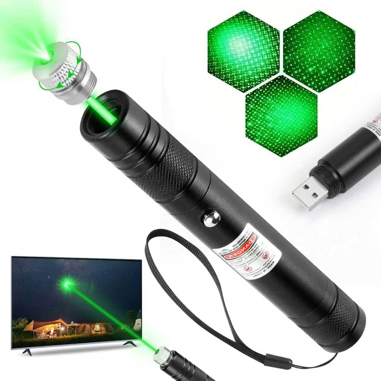 JANHER Long Range High Power Green Laser Pointer - Rechargeable USB Adjustable Focus for Hiking, Presentations, Cat Toy