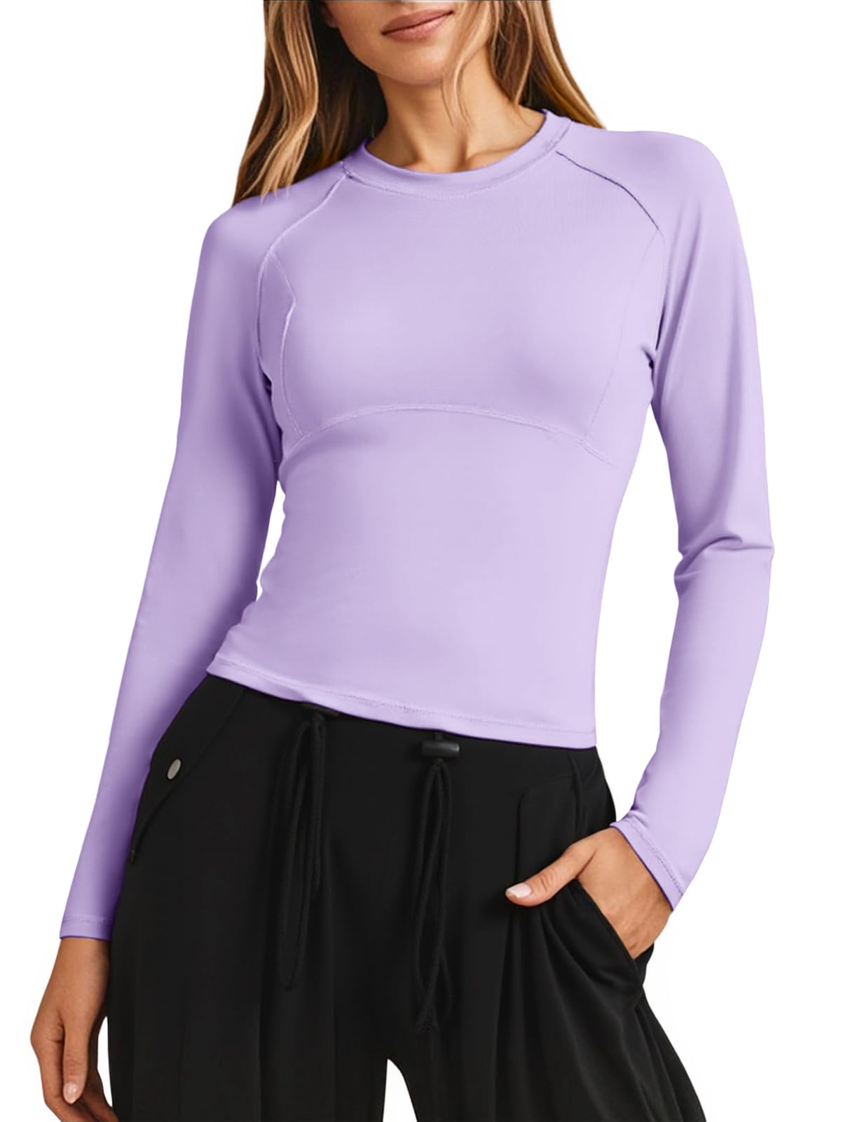 Womens Long Sleeve Workout Tops Athletic Shirts Crew Neck Compression Yoga Active T Shirt