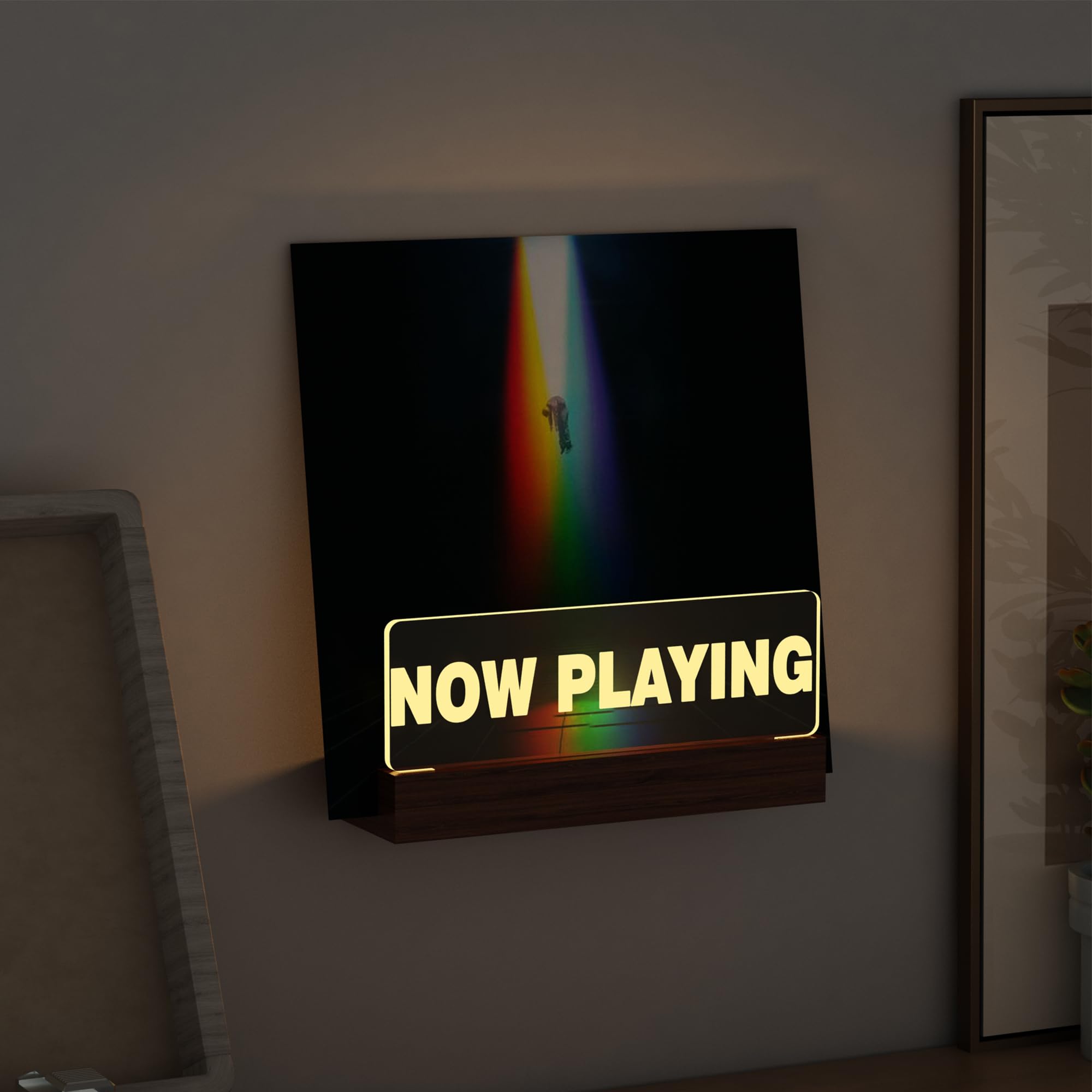 Ammonite Light up Now Playing Vinyl Record Stand Wall Mount, Now Playing Record Player Stand, Wooden Acrylic Holder for Vinyl Album Display Storage