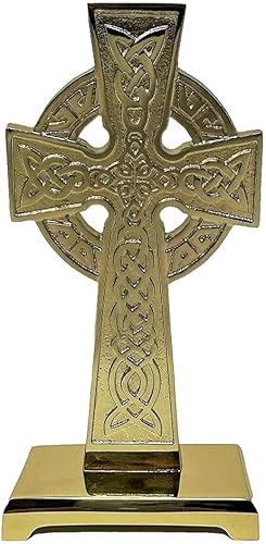 Exclusively Irish Cruz celta de pie con nudo irlandés de latón para decoración del hogar (latón, 3.7 x 7.5 x 1 pulgadas)
