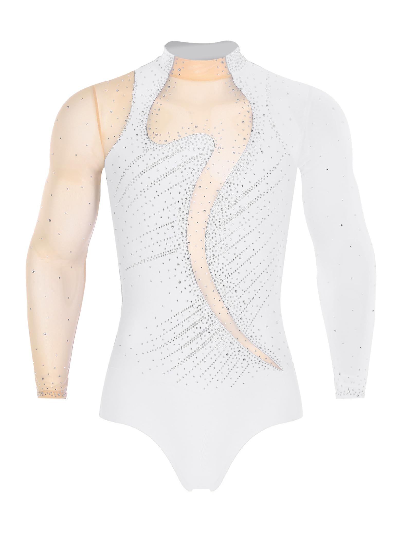 Body de danse à manches longues pour homme - Strass - Couleur contrastée - Maille - Gymnastique - Sport - Patinage sur glace - Costume de danse