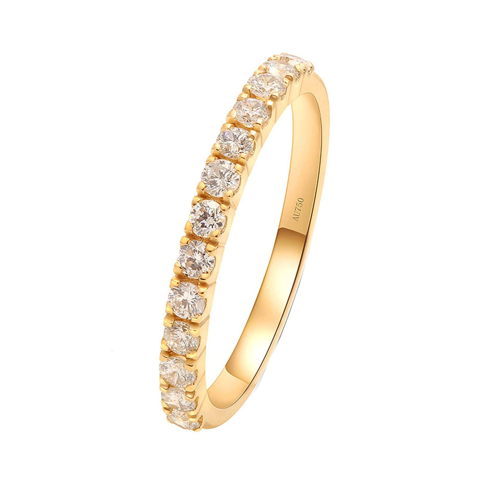 Anillos de oro amarillo para mujer, alianzas de boda de oro amarillo de 18 quilates, diamante redondo de moissanita redondo de 0,4 quilates, tamaño del anillo personalizado