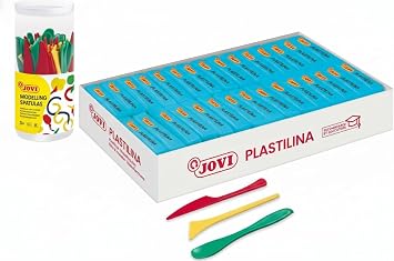 Jovi - Jovi - Non-Drying Plasticine, 30 Blue Bars with 48 Sculpting Tools 3 Different Models, Gluten-Free and Non-Toxic for Home and School Use
