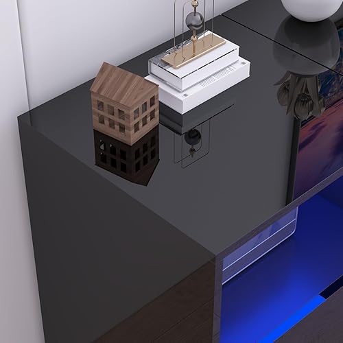 Miniatura 8 de Hlivelood Soporte de TV LED para TV de 857565 pulgadas, consola de TV moderna de alto brillo con almacenamiento y luces LED para sala de estar,