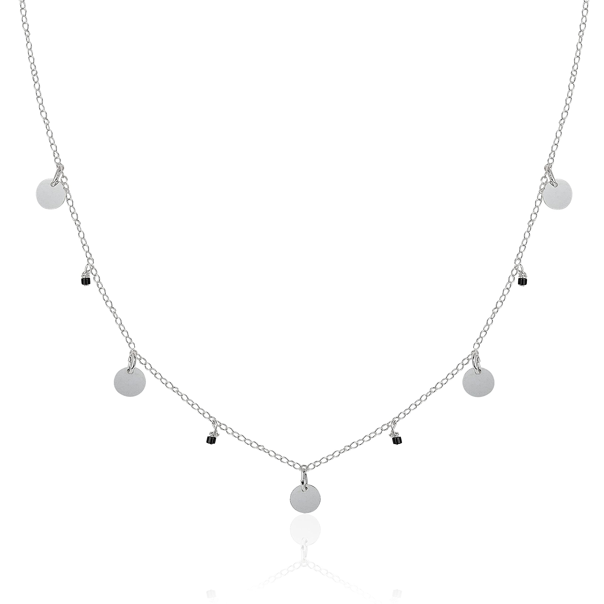 Collier cinq médailles - collier argent massif 925 - cercles argent massif - bohème-chic - boho - collier disques -perles noir