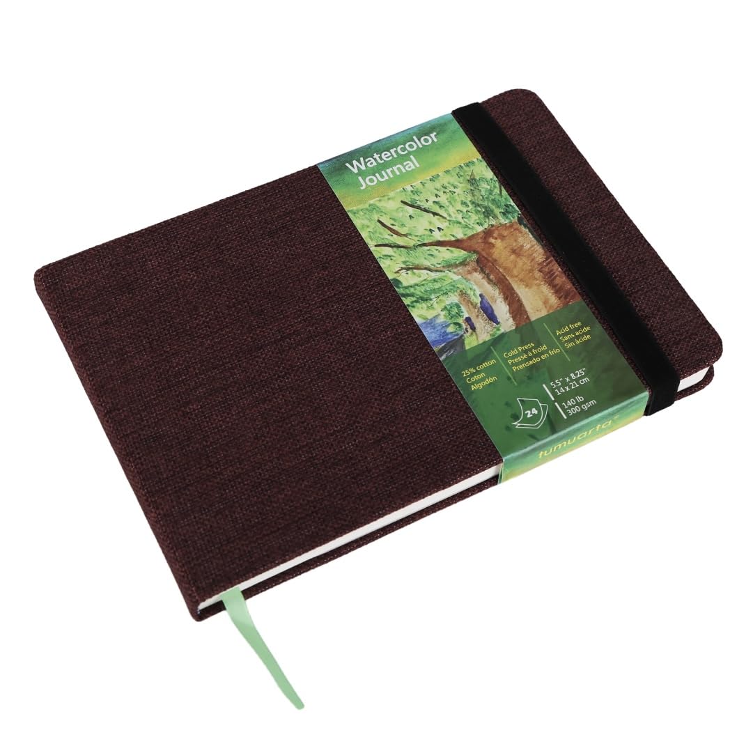 Tumuarta Brown Watercolor Journal, 300 Gsm, 14X21cm, 25% Cotton Paper, Cold Press, 24 Sheets, Acid Free, Watercolor Paper Sketch Books For Use As Mixed Media Pad On The Go