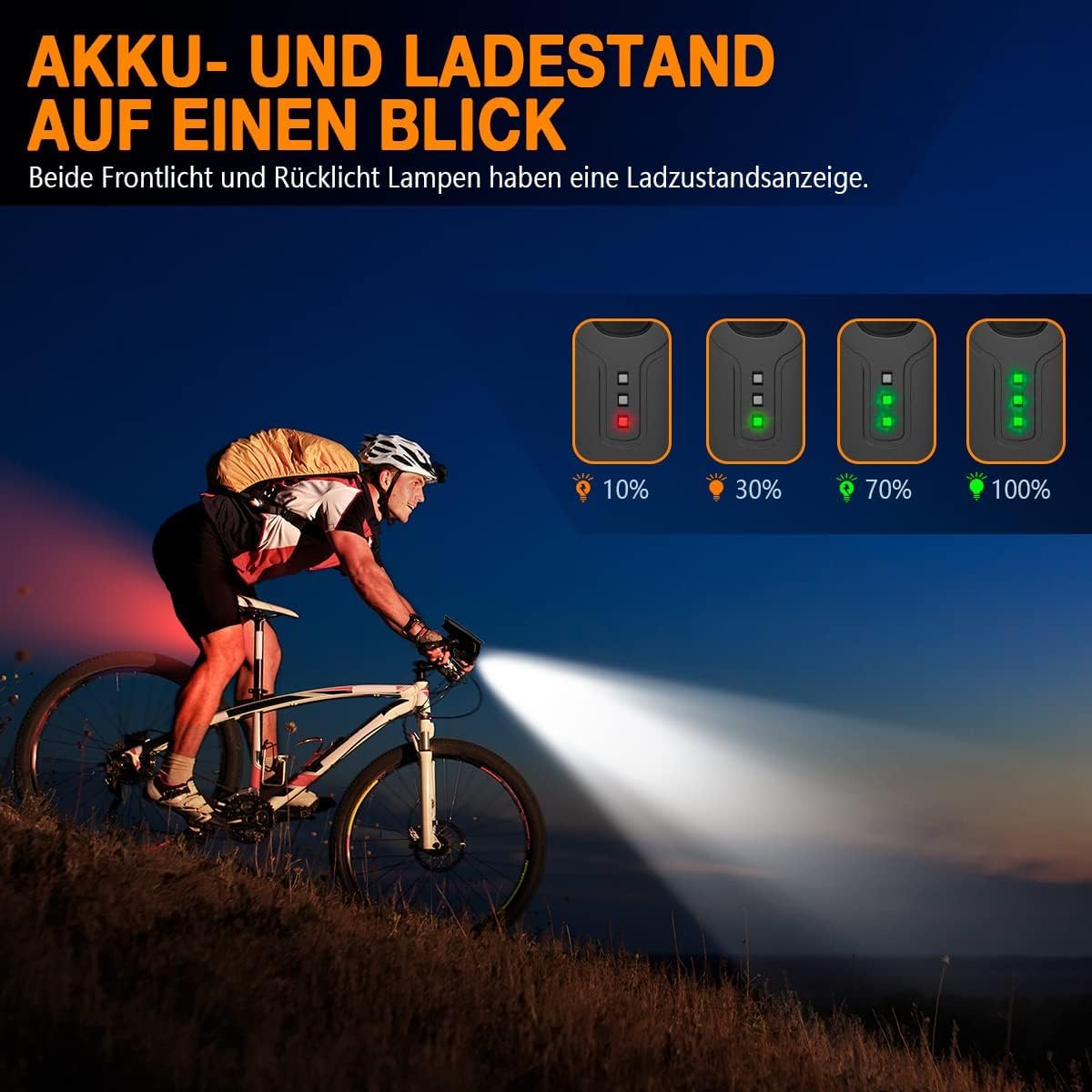 Deilin Fahrradlicht Set, bis zu 70 Lux LED Fahrradbeleuchtung USB Aufladbar Fahrradlampe, IPX5 Wasserdicht Fahrradlichter Vorne Rücklicht Fahrrad Licht Fahrradleuchtenset Fahrradlampe