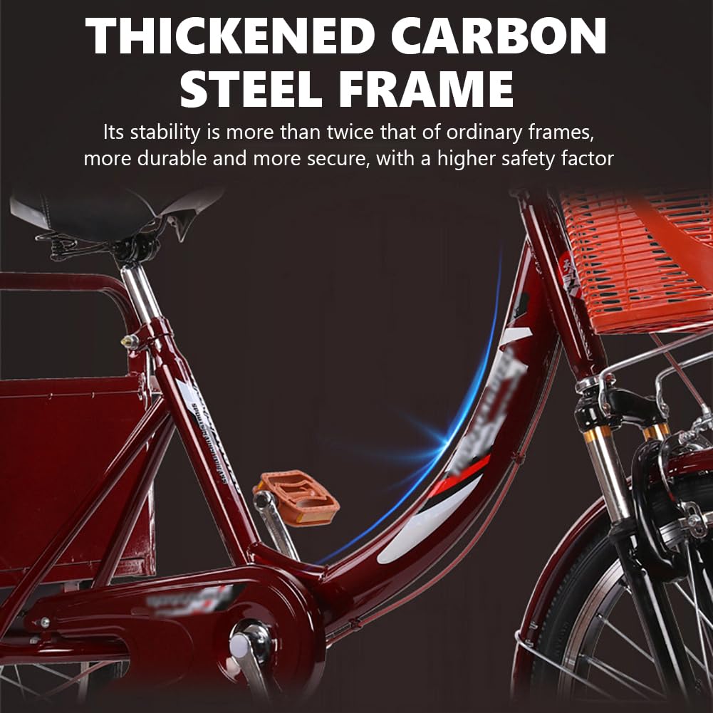 MegLob Adult Tricycle, Multifunctional Three-Wheeled Cruise Trike for Picnic,Cruiser Cargo Bike for Seniors, Trike Bike for Adults with Large Capacity Basket, Three-Wheeled Bicycles for Picnic,M