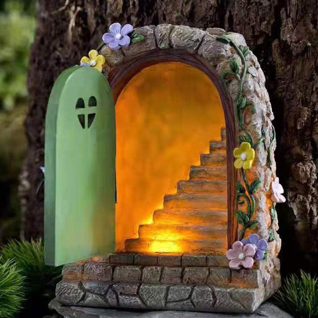Door Solar Light Miniature Ornament, 15cm Garden Accessory