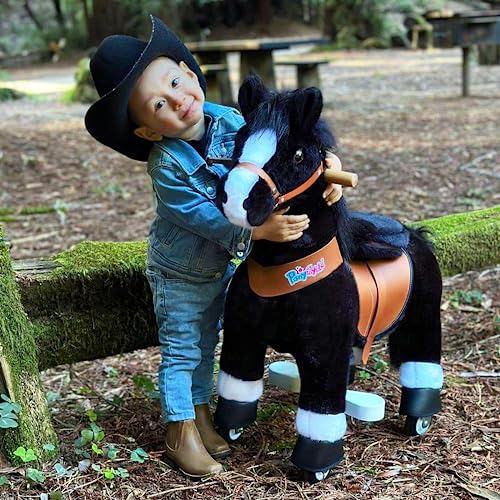 PonyCycle Ride on Toys Kids Riding Horse Ride-on Rocking Horse Pony Cycle for Toddlers Walking Animal Unicorn Toys Birthday Gifts Black Horse Size 4 for Age 4-8 Ux426