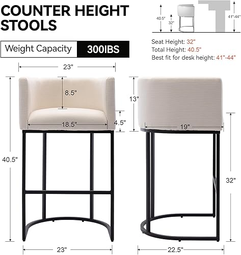 Miniatura 2 de Juego de 4 taburetes de bar contemporáneos de lino color crema, de 32 pulgadas, de tela tapizada, altura de mostrador, taburetes de cocina con base