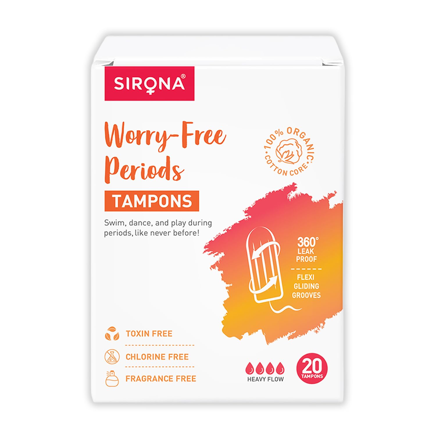 Sirona Period Made Easy Tampons - 20 Piece (Pack of 1) | For Heavy Flow | High Absorption Biodegradable Tampons | FDA Approved | 360° Leakproof