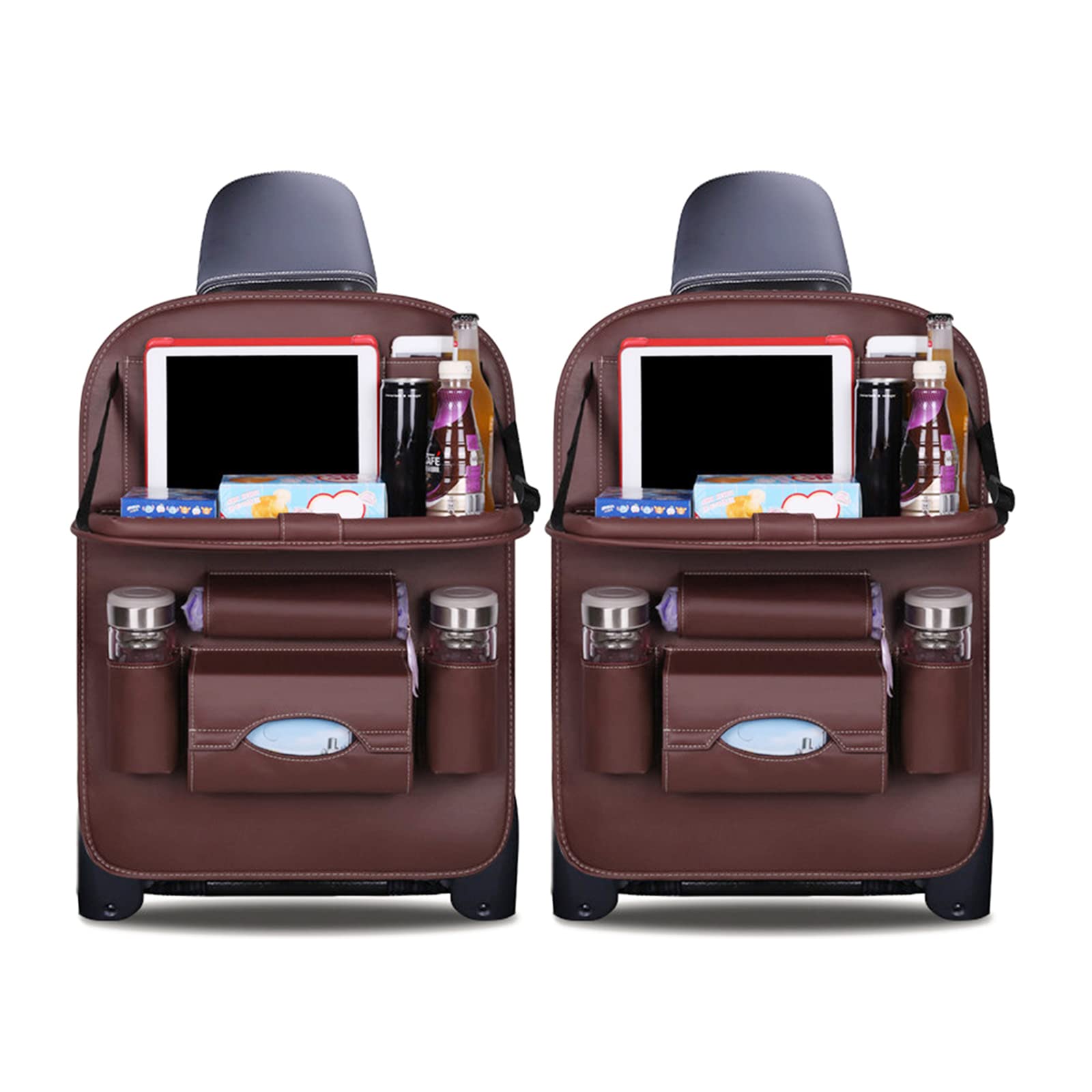 Ergocar Car Back Seat Organiser Kick Mats Luxury PU Leather with Foldable Tablet Holder Car Organisers Car Storage Multi-Function Back Seat Protector for Long Trip and Family (Mocha - 2 Pack)