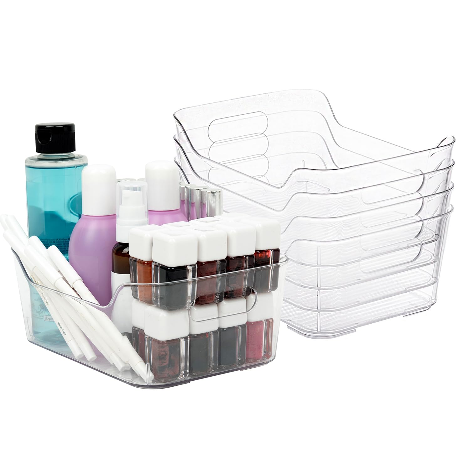 Amtido Clear Plastic Organiser Storage Small, 5 Pack (20.5 x 8 x 13.5 cm), Durable, BPA-Free Fridge Organisers with Handles