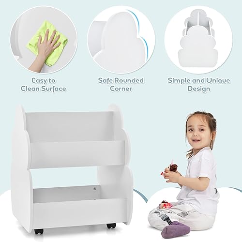 Miniatura 12 de INFANS Estantería para niños con ruedas, estantería de madera, organizador de almacenamiento de juguetes, soporte de exhibición para niños pequeños,