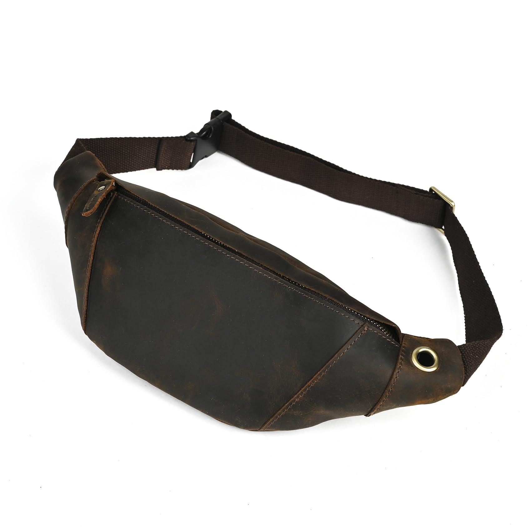 Handadsume Thick Crazy Horse Leather Hiking Riding Travel Outdoor Belt Bag Fanny Waist Pack Small Phone Pouch For Men Women 380 (385 Brown)