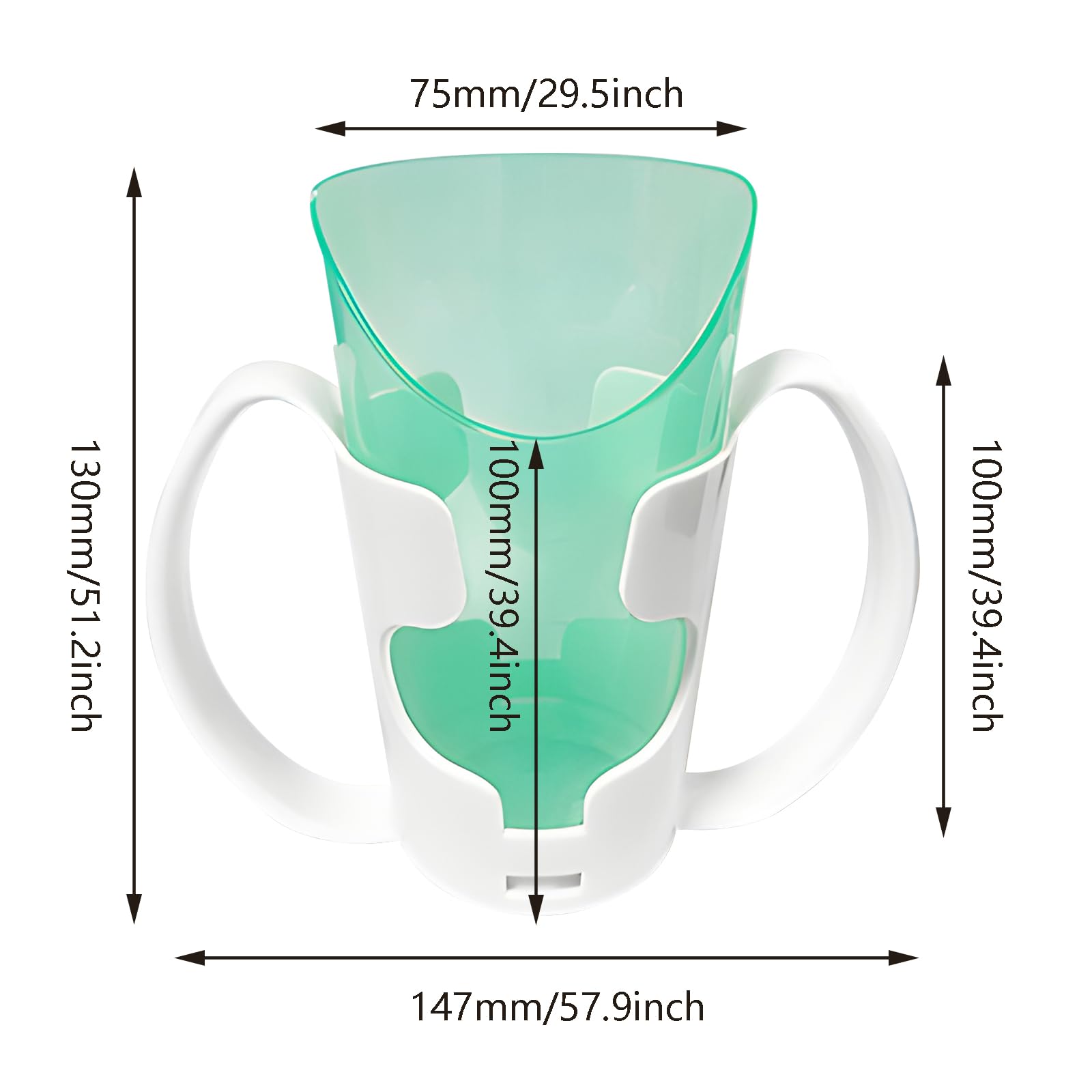 GREUS Vaso de 250 ml para beber con soporte desmontable, 2 asas, vasos de convalecencia, utensilios para ancianos, lesiones de cuello, pacientes con espondilosis cervical