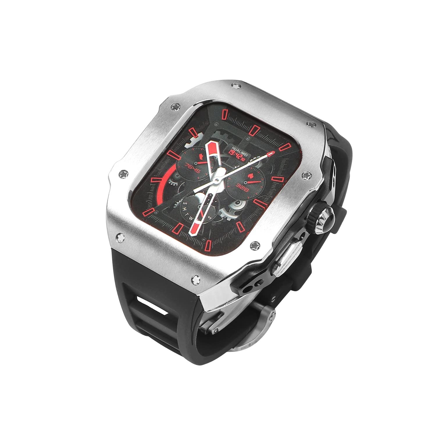 Für Apple Watch Ultra 49 mm Titan-Legierung RM Mod Gehäuse mit Fluor-Gummiband Modifikationsset Set Armbänder und Metallblende für iWatch Ultra