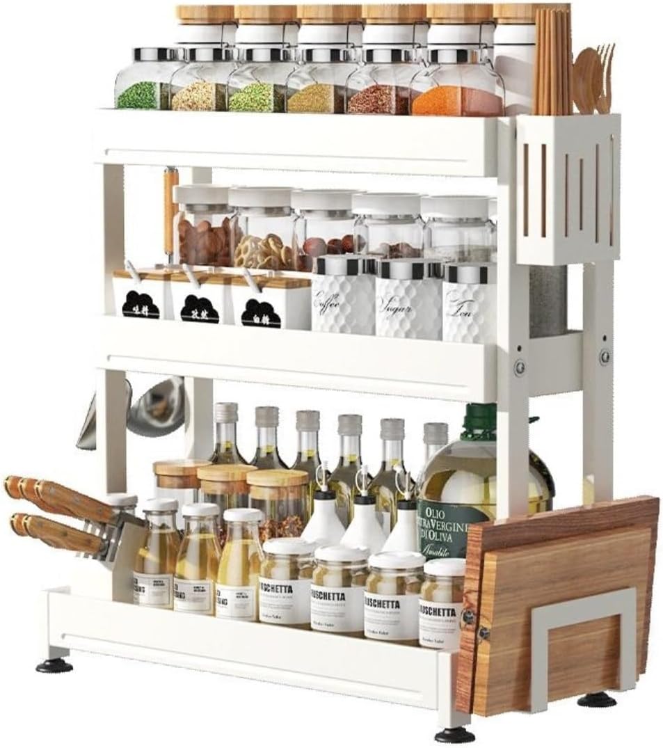 Seasoning Jars Rack Spice Rack 3 Tier Spice Rack with Cutting Board Holder Chopstick Holder Knife Holder Stainless Steel Spice Organizer for Kitchen Spice Organizer Spice