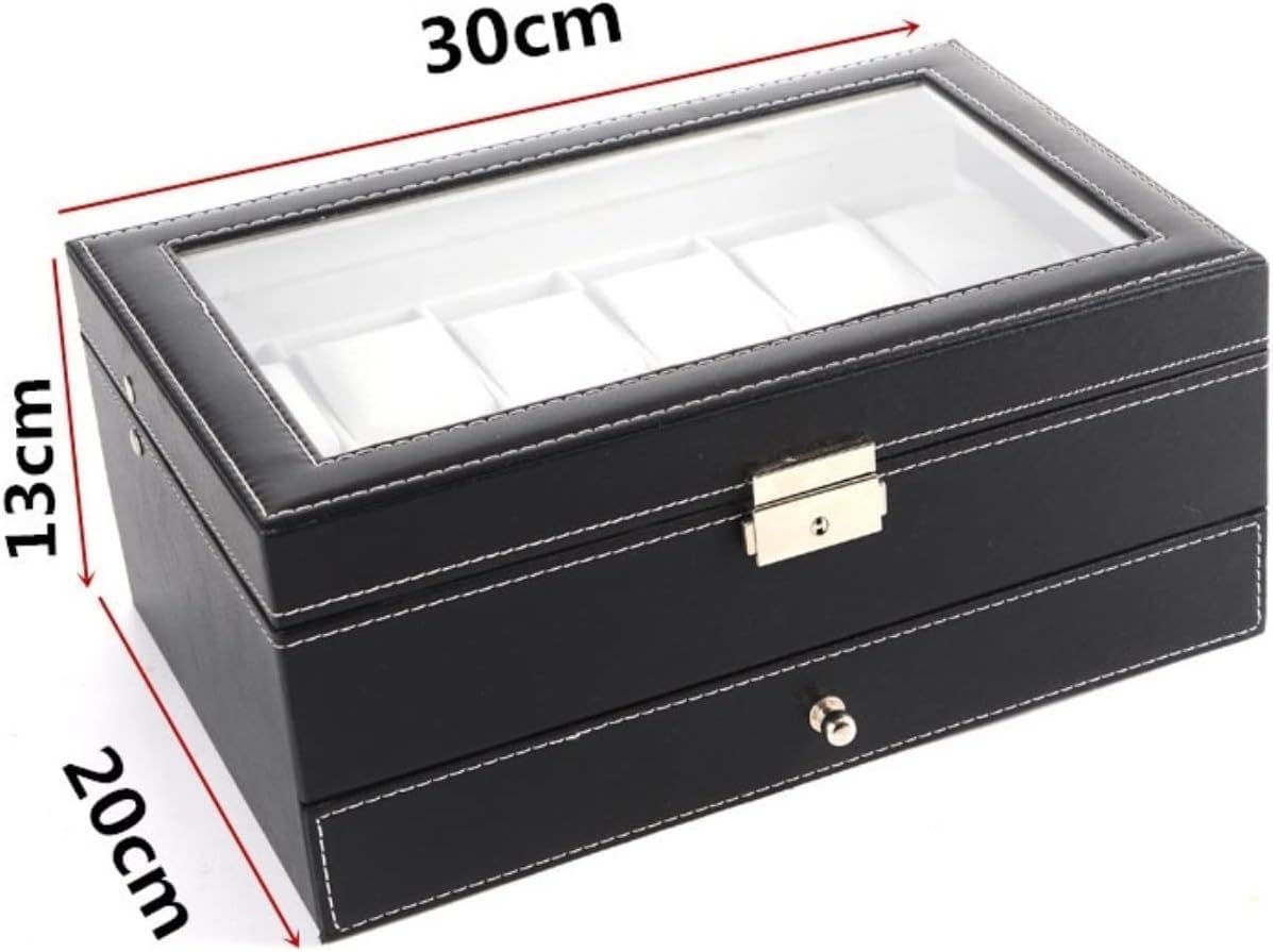Boîtier De Montre, Remontoir De Montre, Organisateur De Montre, Présentoir À 12 Emplacements, Boîte De Montre Double Couche En Cuir Pu, Étui De Rangement Avec Tiroir, Boî（Black-30*20*13Cm）