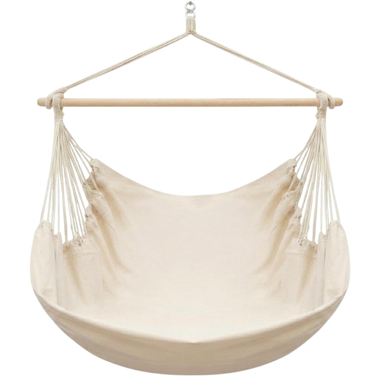 AMANKA XXL Hängesessel Beige 185x130 cm belastbar bis 150kg – Hängestuhl ideal zum Lesen & Entspannen – Hängesitz aus Baumwolle für Drinnen und Draussen ohne Gestell- Schwebesessel für 2