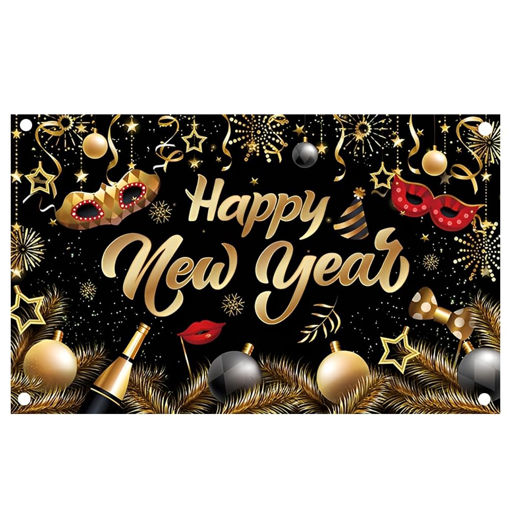 Happy New Year Banner New Years Eve Decorations 2026 JynxtoyZeal Large Happy New Year Banner Backdrop Photo Booth Props New Year's Party Decorations,43.3 x 70.9Inch