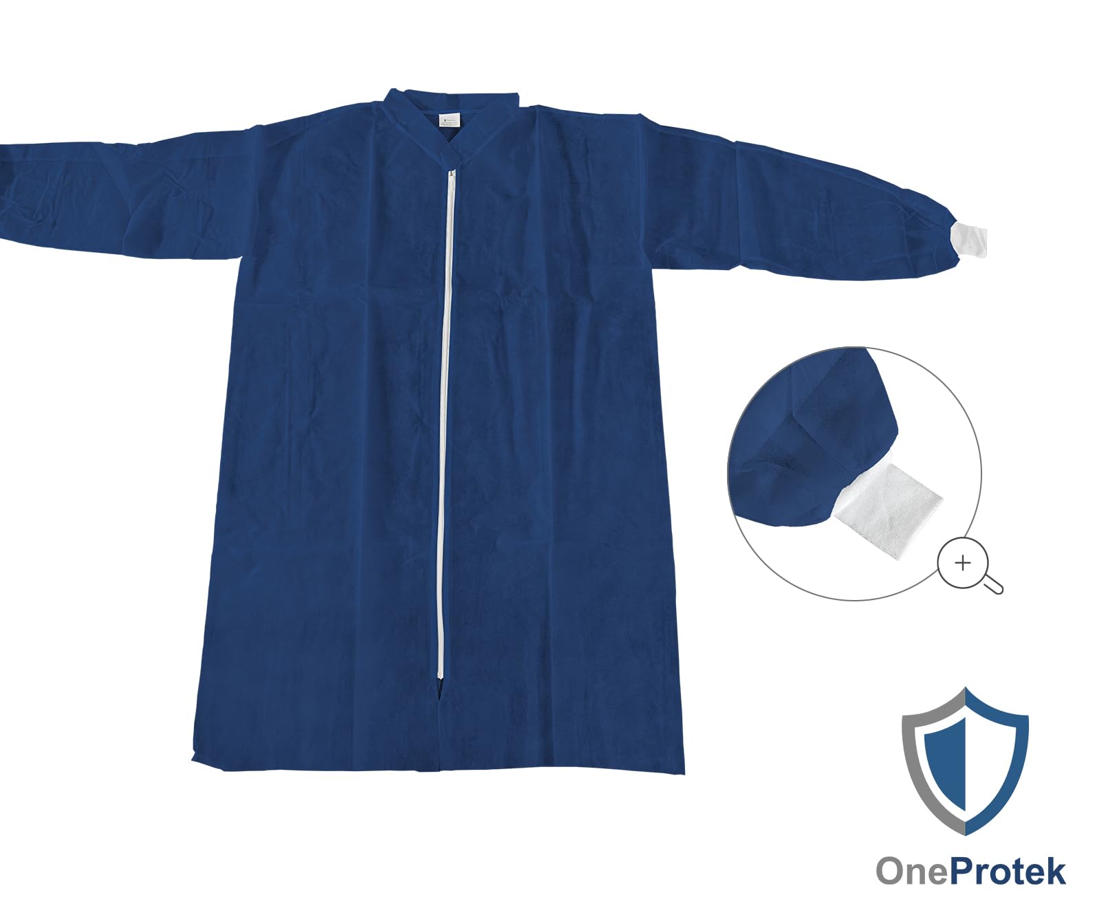 Lot de 10 Surblouses Jetables Bleues XL OneProtek - Blouse de protection fermeture éclair, Médical et industriel, Polypropylène non-tissé, Conforme contact alimentaire, Confortable et Résistante