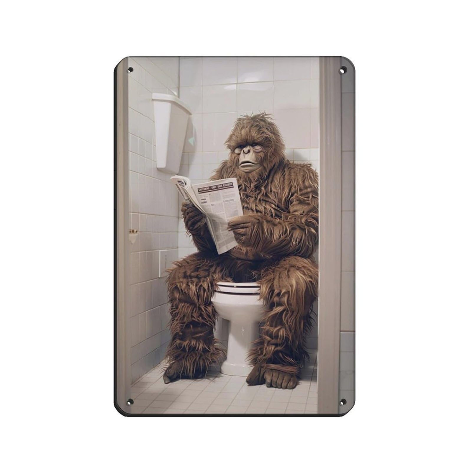 Sasquatch Sitting on The Toilet Reading A Newspaper (6) Tin Sign Vintage Metal Pub Club Cafe Bar Home Wall Art Decoration Poster Retro 8x12inch(20x30cm)