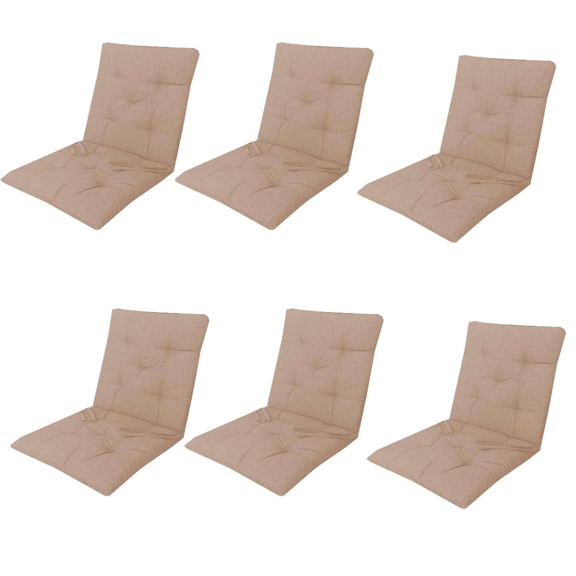 Home Tresor Set Cuscini Sedia con Schienale Imbottiti con Laccetti e Elastico di Fissaggio per Poltrone Sdraio Cucina Giardino 40x80 Cm Nuova Collezione - 6 Pezzi Tortora
