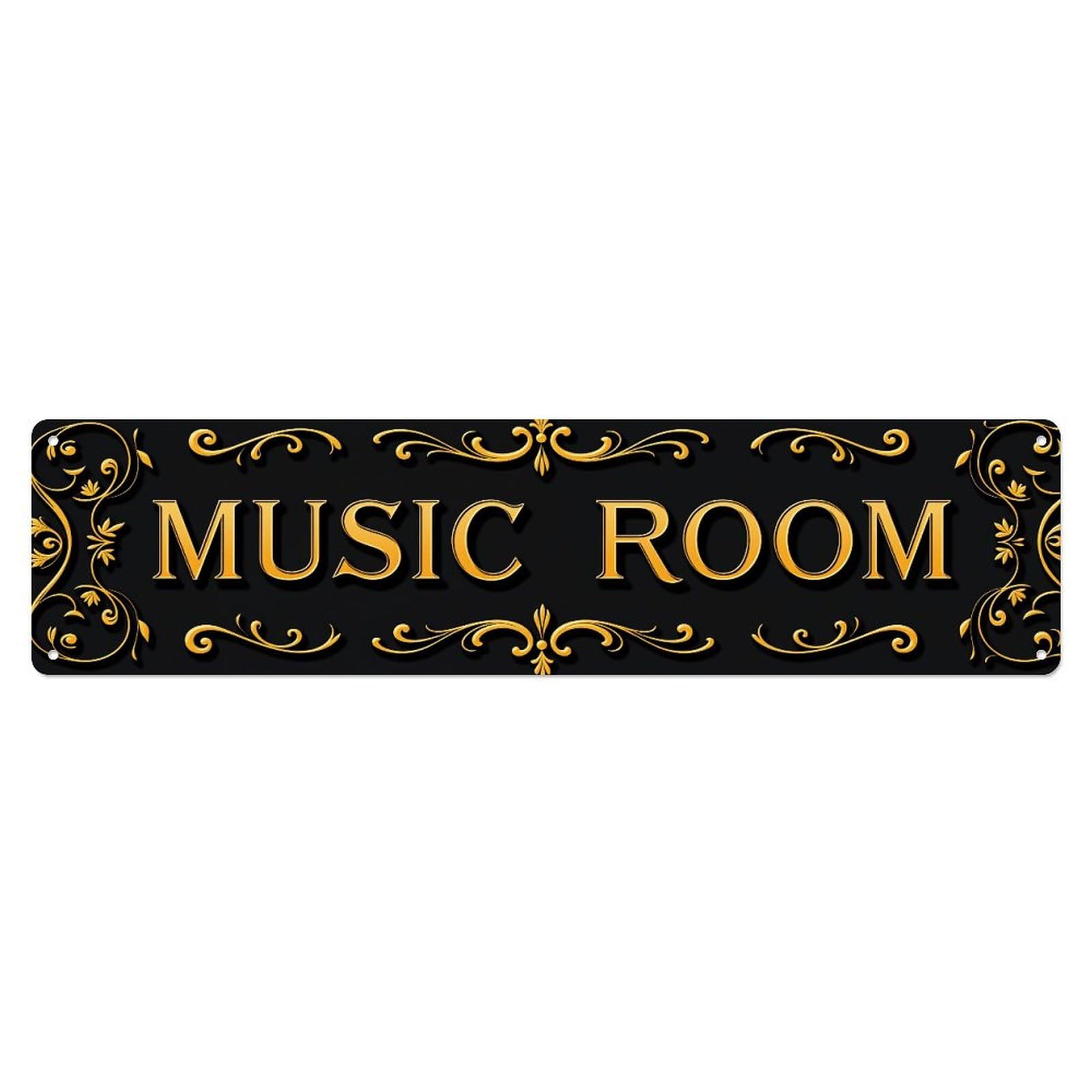 Golden Ornate Music Room Sign Tin Sign Vintage Metal Poster Retro Bar, Home, Man Cave, Kitchen, Laundry Room Wall Art Decor Gift 4x16 Inch